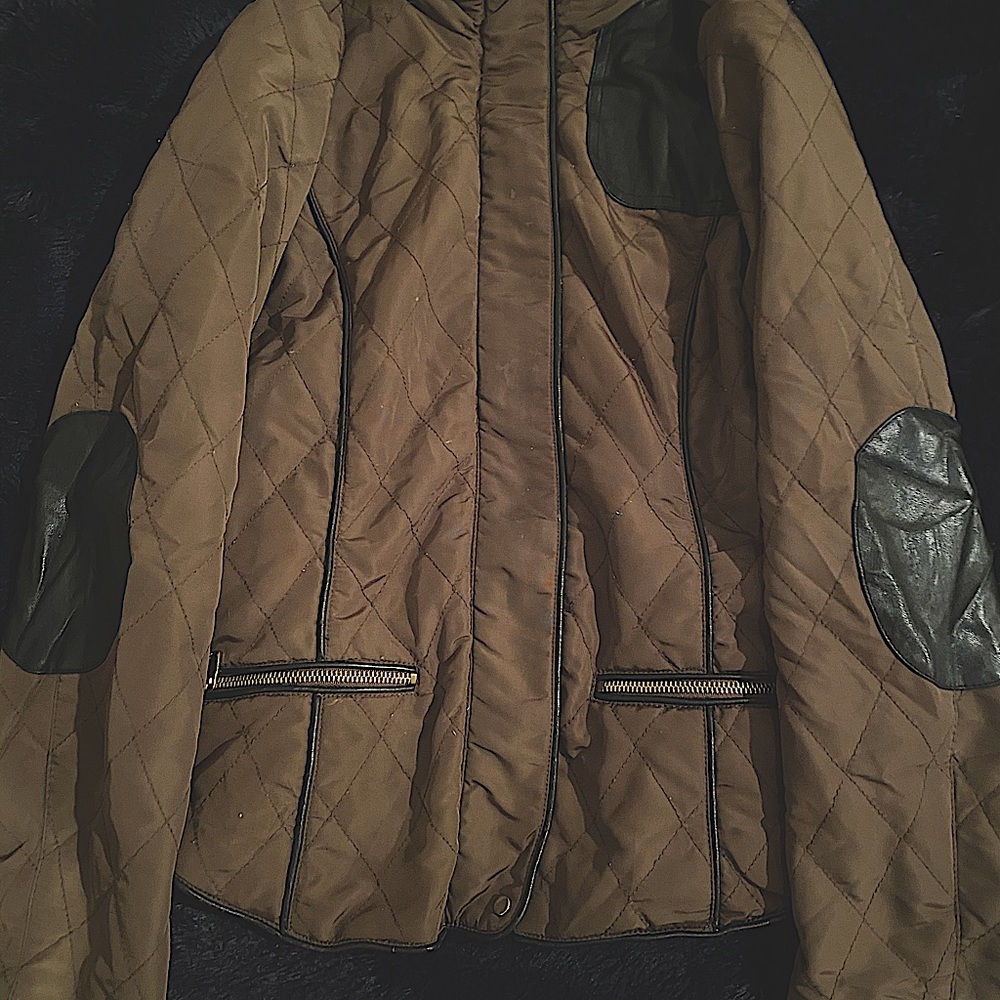 Zara Small Fall Green & Black Quilted Jacket